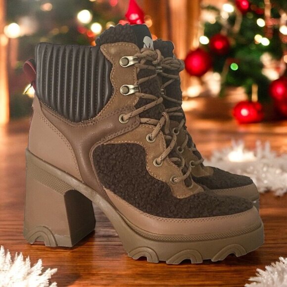 Sorel Brex Heel Women's Teddy Fleece Booties Waterproof Boots in Brown/Chocolate - Picture 10 of 11